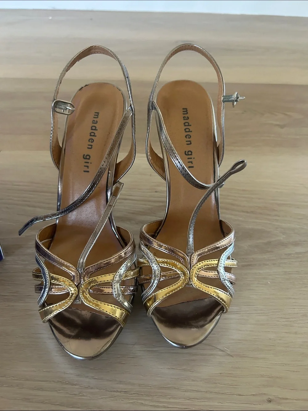 Madden Girl Metallic Gold and Silver Strappy High Heels - Picture 3 of 4